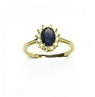 Zlatý prsten Kate, přírodní modrý safír, čiré zirkony, žluté zlato, T 1480