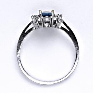 Zlatý prsten Kate, zirkon akvamarin, čiré zirkony, bílé zlato, T 1480