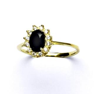 Zlatý prsten Kate, žluté zlato, přírodní černý spinel (pleonast), čiré zirkony, T 1480