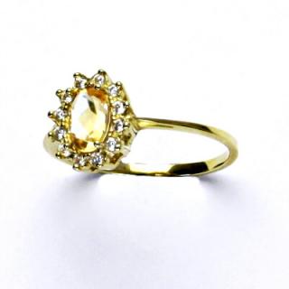 Zlatý prsten Kate, žluté zlato, přírodní citrín pálený, čiré zirkony, T 1480