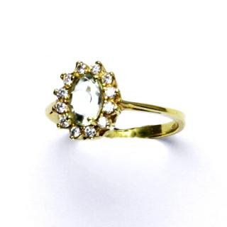 Zlatý prsten Kate, žluté zlato, přírodní green ametyst, čiré zirkony, T 1480