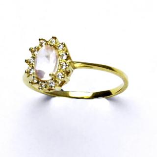 Zlatý prsten Kate, žluté zlato, přírodní růženín, čiré zirkony, T 1480