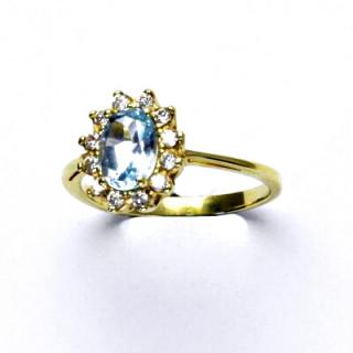 Zlatý prsten Kate, žluté zlato, přírodní topaz sky, čiré zirkony, T 1480