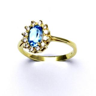 Zlatý prsten, Kate, žluté zlato, přírodní topaz swiss, čiré zirkony, T 1480