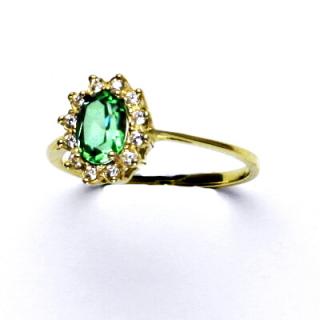 Zlatý prsten Kate, žluté zlato, zirkon emerald, čiré zirkony, T 1480