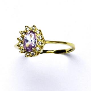 Zlatý prsten Kate, žluté zlato, zirkon lavender, čiré zirkony, T 1480