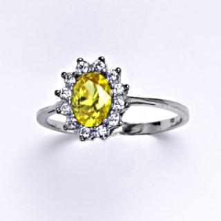 Zlatý prsten Kate, žlutý zirkon, čiré zirkony, bílé zlato, T 1480