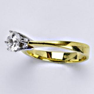 Zlatý prsten, kombinace bílé a žluté zlato, syntetický zirkon, váha 3,16 g, vel.54,5