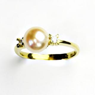 Zlatý prsten, přírodní říční perla lososová, žluté zlato, T 1207
