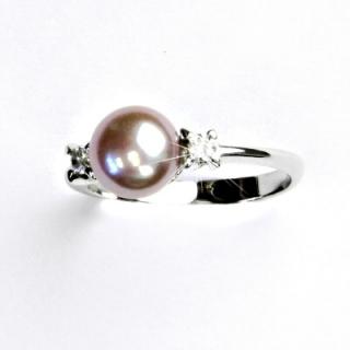 Zlatý prsten, přírodní říční perla růžová, bílé zlato, T 1207