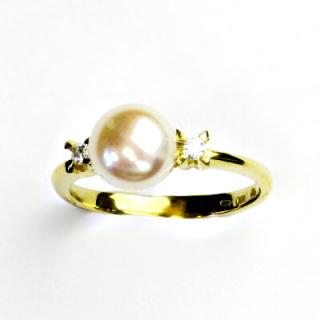 Zlatý prsten, přírodní říční perla, žluté zlato, T 1207