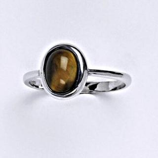 Zlatý prsten, přírodní Tygří oko 8x6 mm , bílé i žluté zlato, T 1355