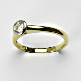 Zlatý prsten, prsten ze zlata, žluté, bílé zlato, prsten se zirkonem 2,44 g, vel 54