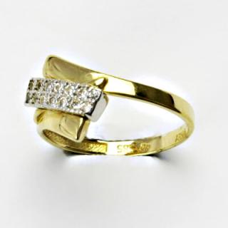 Zlatý prsten, prsten ze zlata, žluté, bílé zlato, prsten se zirkony 2,53 g, vel 57