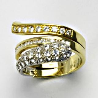 Zlatý prsten, prsten ze zlata, žluté, bílé zlato, prsten se zirkony, 7,03 g, vel. 54,5