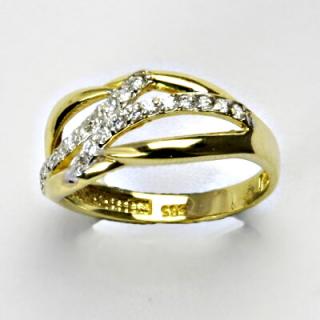 Zlatý prsten, prsten ze zlata, žluté zlato, prsten se zirkony 3,12 g, vel. 58