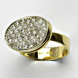 Zlatý prsten, prsten ze zlata, žluté zlato, prsten se zirkony 6,70 g, vel. 54,5