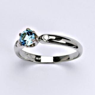 Zlatý prsten s briliantem (diamant) a topazem swiss,bílé zlato 14 kt, VLZDR048