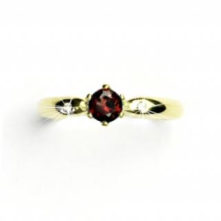 Zlatý prsten s brilianty, přírodní granát, žluté zlato, VLZDR048