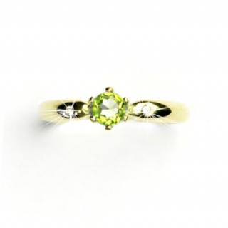 Zlatý prsten s brilianty, přírodní olivín, žluté zlato, VLZDR048