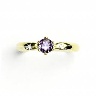 Zlatý prsten s brilianty, přírodní světlý ametyst, žluté zlato, VLZDR048
