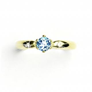 Zlatý prsten s brilianty, přírodní topaz sky, žluté zlato, VLZDR048