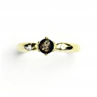 Zlatý prsten s brilianty, přírodní záhněda, žluté zlato, VLZDR048