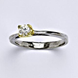 Zlatý prsten s čirým zirkonem,bílé a žluté zlato, 2,35 g, vel.55