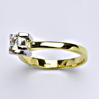 Zlatý prsten s čirým zirkonem,žluté bílé zlato, 2,89 g, vel.54