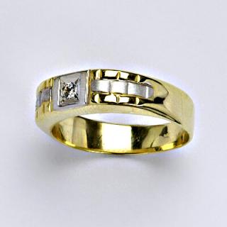 Zlatý prsten s čirým zirkonem,žluté bílé zlato, 4,06 g, vel.62,5
