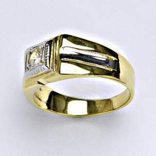 Zlatý prsten s čirým zirkonem,žluté bílé zlato, 5,86 g, vel.64,5