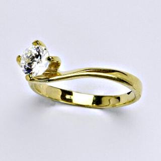 Zlatý prsten s čirým zirkonem,žluté zlato, 2,62 g, vel.54,5