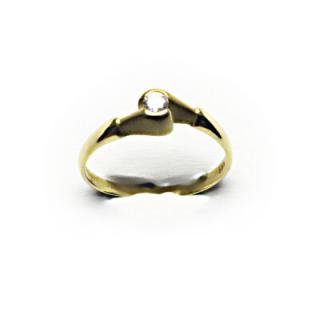 Zlatý prsten s čirým zirkonem, žluté zlato, 2,9 g, velikost 57,5