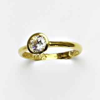 Zlatý prsten s čirým zirkonem, žluté zlato, prstýnek ze zlata, čirý zirkon, 1,28 g, vel. 52