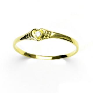 Zlatý prsten s čirým zirkonem, žluté zlato, srdíčko, T 1483