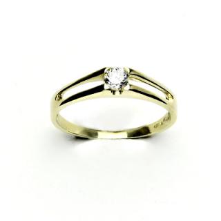 Zlatý prsten s čirým zirkonem, žluté zlato, T 1097