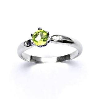 Zlatý prsten s čirými zirkony a přírodní olivín, bílé zlato, VLZDR048