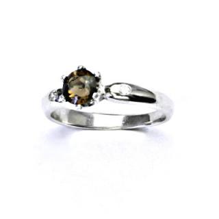 Zlatý prsten s čirými zirkony a přírodní záhnědou, bílé zlato, VLZDR048