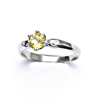 Zlatý prsten s čirými zirkony a přírodním citrínem pálený, bílé zlato, VLZDR048