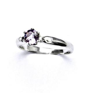 Zlatý prsten s čirými zirkony, přírodní světlý ametyst,bílé zlato, VLZDR048