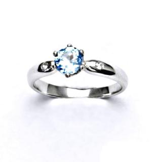 Zlatý prsten s čirými zirkony, přírodní topaz sky,bílé zlato, VLZDR048