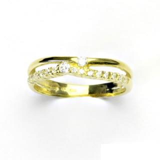 Zlatý prsten s čirými zirkony, prstýnek ze zlata, žluté zlato, T 1406