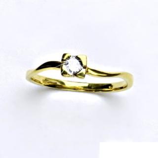 Zlatý prsten s diamantem, briliant, prstýnek, žluté zlato, diamant, vel. 54, 1,72 g
