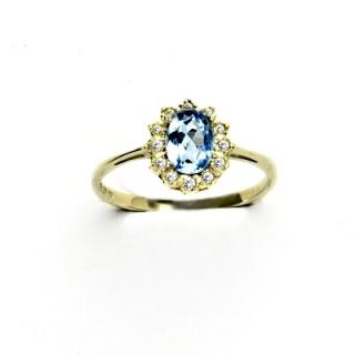 Zlatý prsten s diamanty, přírodní topaz swiss, žluté zlato, VR 247