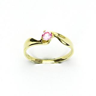 Zlatý prsten s růžovým zirkonem, žluté zlato, T 1026