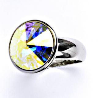 Zlatý prsten se Swarovski AB krystalem , bílé i žluté zlato - T 1372