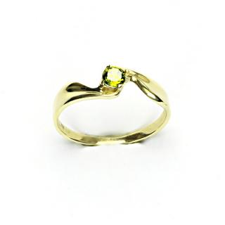 Zlatý prsten se zirkonem olivín, žluté zlato, T 1026