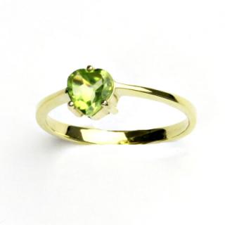 Zlatý prsten, žluté i bílé zlato, přírodní olivín, prstýnek ze zlata, T 1362