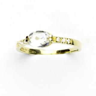 Zlatý prsten, žluté i bílé  zlato, prstýnek s čirými zirkony - VR 237
