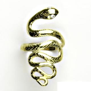 Zlatý prsten, žluté zlato, had, prstýnek s čirými zirkony, T 740